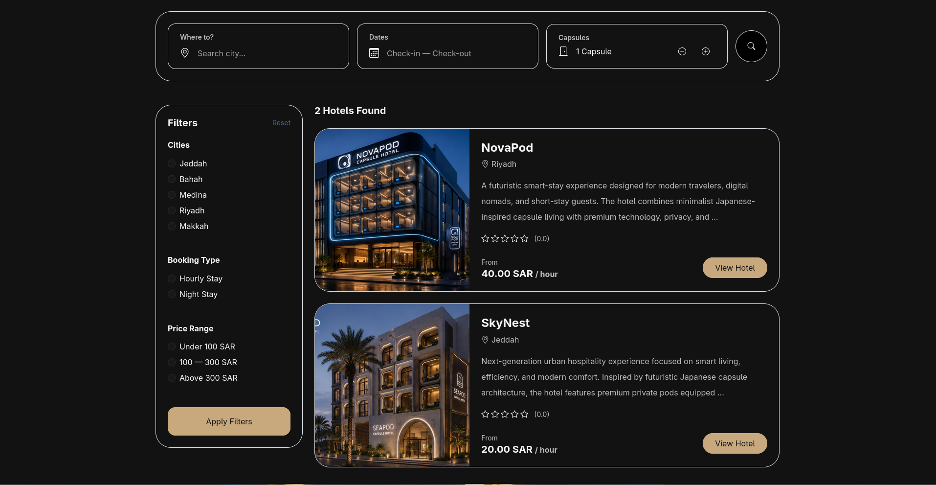 Yume capsule hotel booking screenshot 2